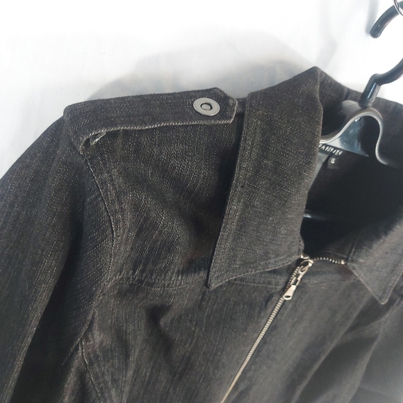 Spanner Black Denim Zippered Jean Jacket, Size 12 - Picture 6 of 11